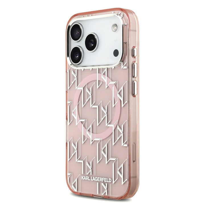 Karl lagerfeld iPhone 17 Pro Backcover hoesje - MagSafe - IML metal monogram kc - Roze-Hoesjes-Ilumina Benelux
