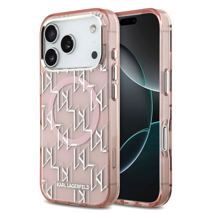 Karl lagerfeld iPhone 17 Pro Backcover hoesje - MagSafe - IML metal monogram kc - Roze-Hoesjes-Ilumina Benelux