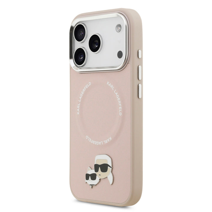 Karl lagerfeld iPhone 17 Pro Backcover hoesje - MagSafe - K&C Pins - Roze-Hoesjes-Ilumina Benelux