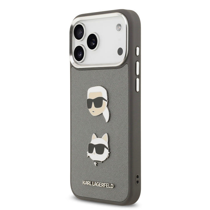 Karl lagerfeld iPhone 17 Pro Max Backcover hoesje - Grained - K&C Heads Pins - Grijs-Hoesjes-Ilumina Benelux