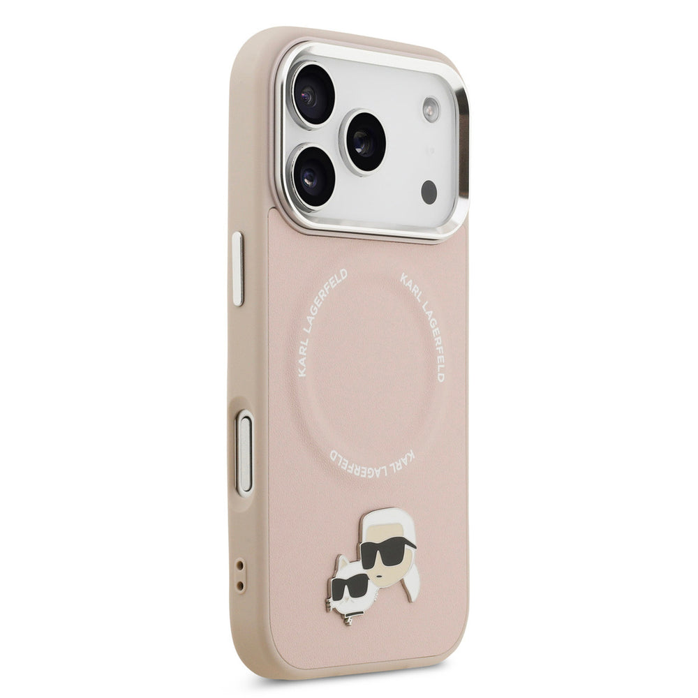 Karl lagerfeld iPhone 17 Pro Max Backcover hoesje - MagSafe - K&C Pins - Roze-Hoesjes-Ilumina Benelux