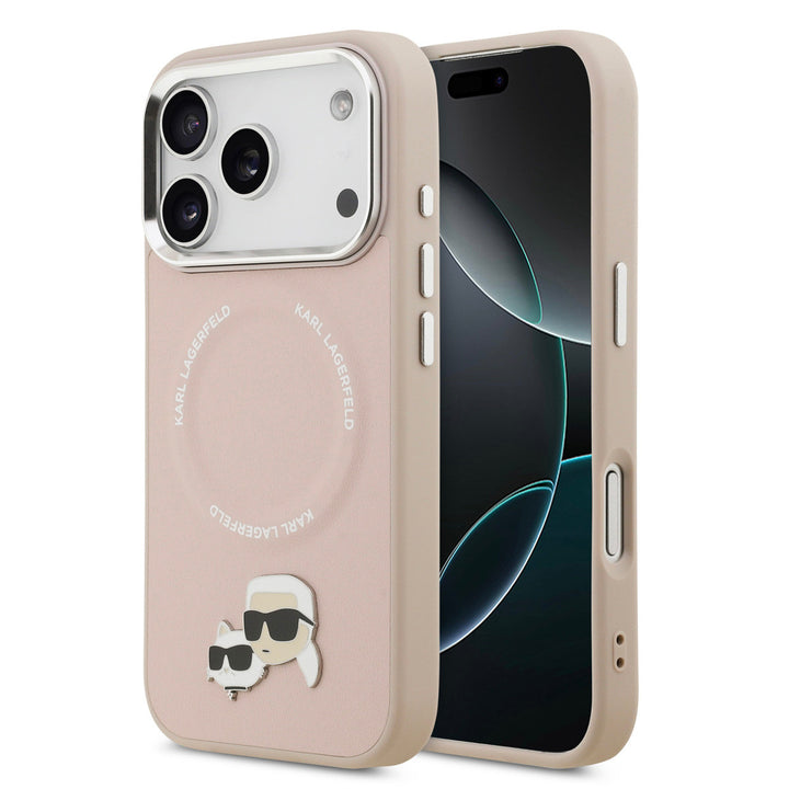 Karl lagerfeld iPhone 17 Pro Max Backcover hoesje - MagSafe - K&C Pins - Roze-Hoesjes-Ilumina Benelux