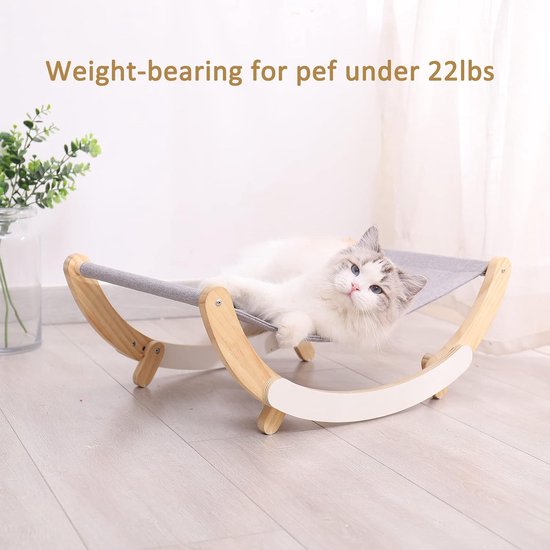 Kattenhangmat – Houten Frame – Afneembare Schommelstoel & Wieg – Verhoogd Slaapbed – Draagbaar & Ademend-Dierenhangmat-Ilumina Benelux