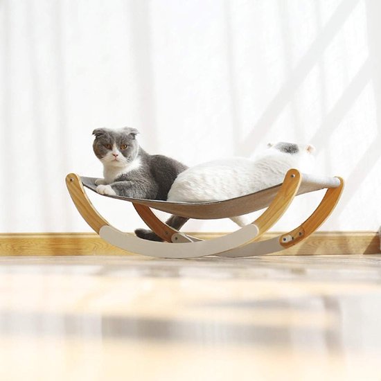 Kattenhangmat – Houten Frame – Afneembare Schommelstoel & Wieg – Verhoogd Slaapbed – Draagbaar & Ademend-Dierenhangmat-Ilumina Benelux