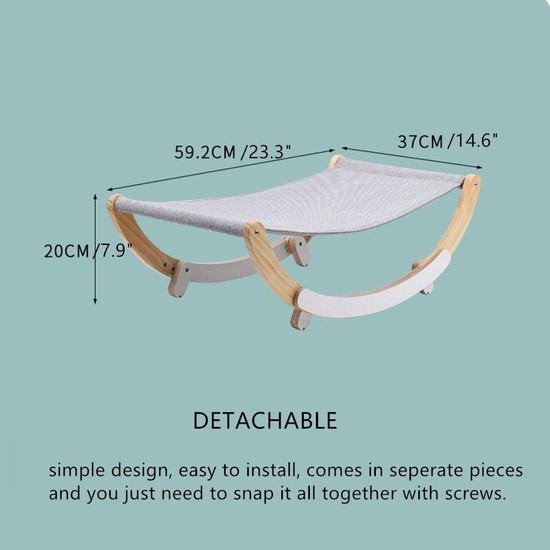 Kattenhangmat – Houten Frame – Afneembare Schommelstoel & Wieg – Verhoogd Slaapbed – Draagbaar & Ademend-Dierenhangmat-Ilumina Benelux