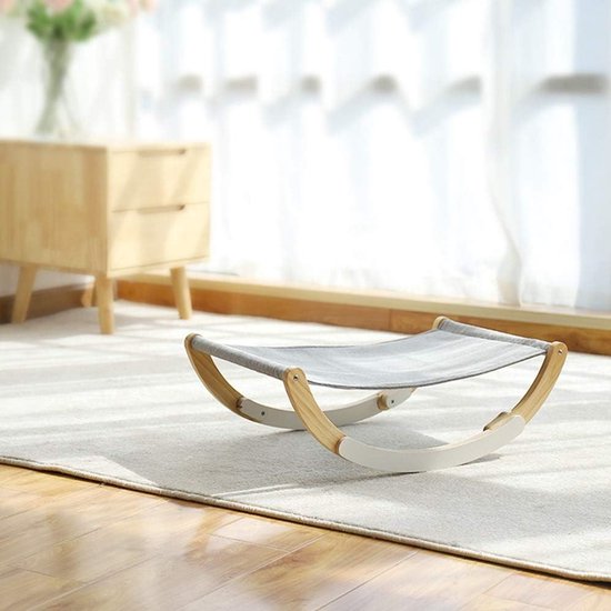Kattenhangmat – Houten Frame – Afneembare Schommelstoel & Wieg – Verhoogd Slaapbed – Draagbaar & Ademend-Dierenhangmat-Ilumina Benelux