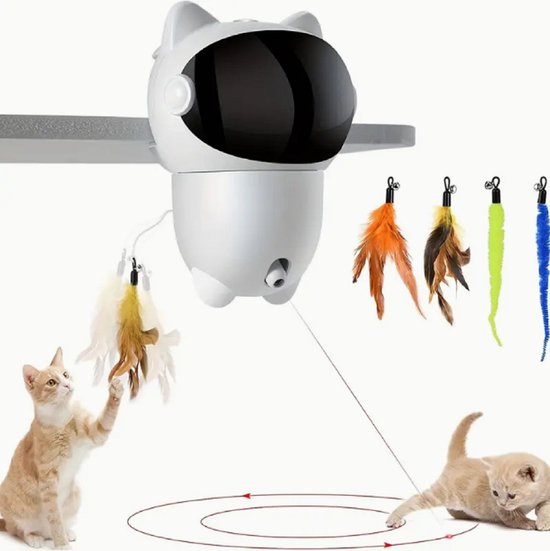 Kattenlaser – Draadloos Interactief Kattenspeeltje – Met Veertje – Voor Binnen – LuxeBass-Speelgoed voor dieren-Ilumina Benelux