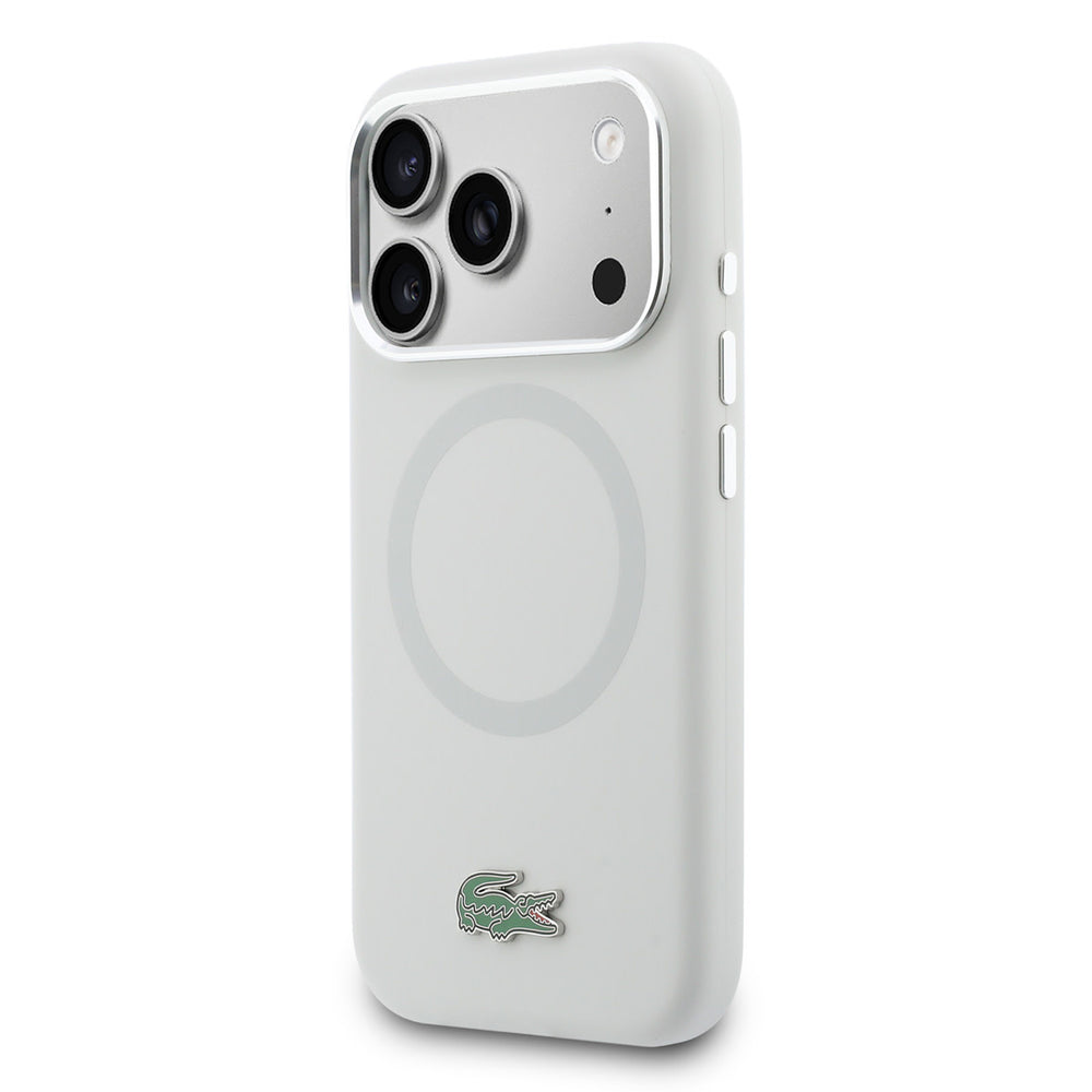 Lacoste iPhone 17 Pro Backcover hoesje - MagSafe - Metal Edges And Logo - Grijs-Hoesjes-Ilumina Benelux