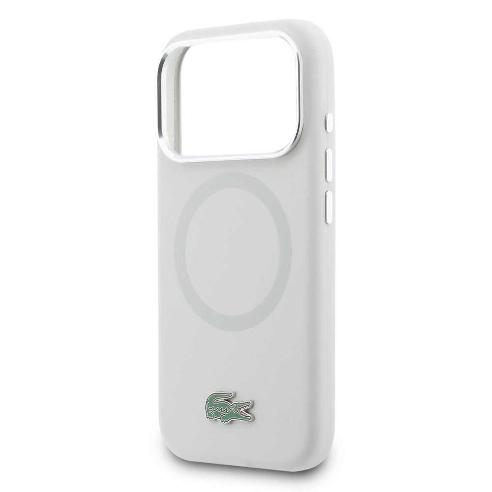 Lacoste iPhone 17 Pro Backcover hoesje - MagSafe - Metal Edges And Logo - Grijs-Hoesjes-Ilumina Benelux
