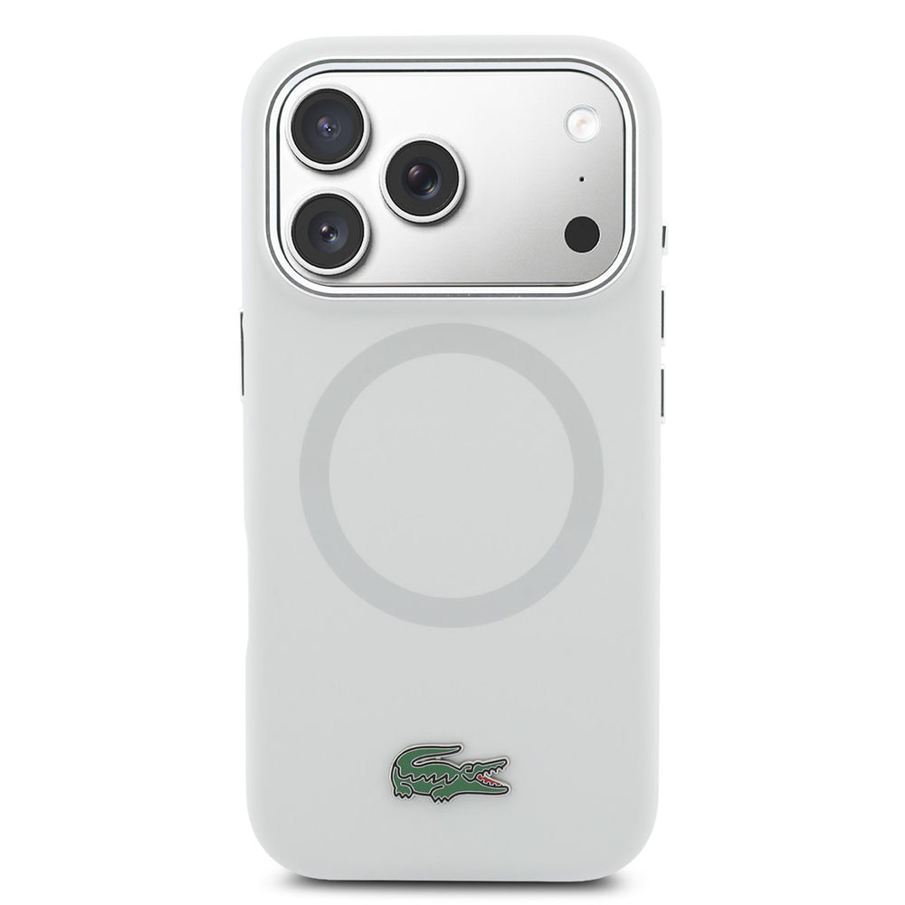 Lacoste iPhone 17 Pro Max Backcover hoesje - MagSafe - Metal Edges And Logo - Grijs-Hoesjes-Ilumina Benelux