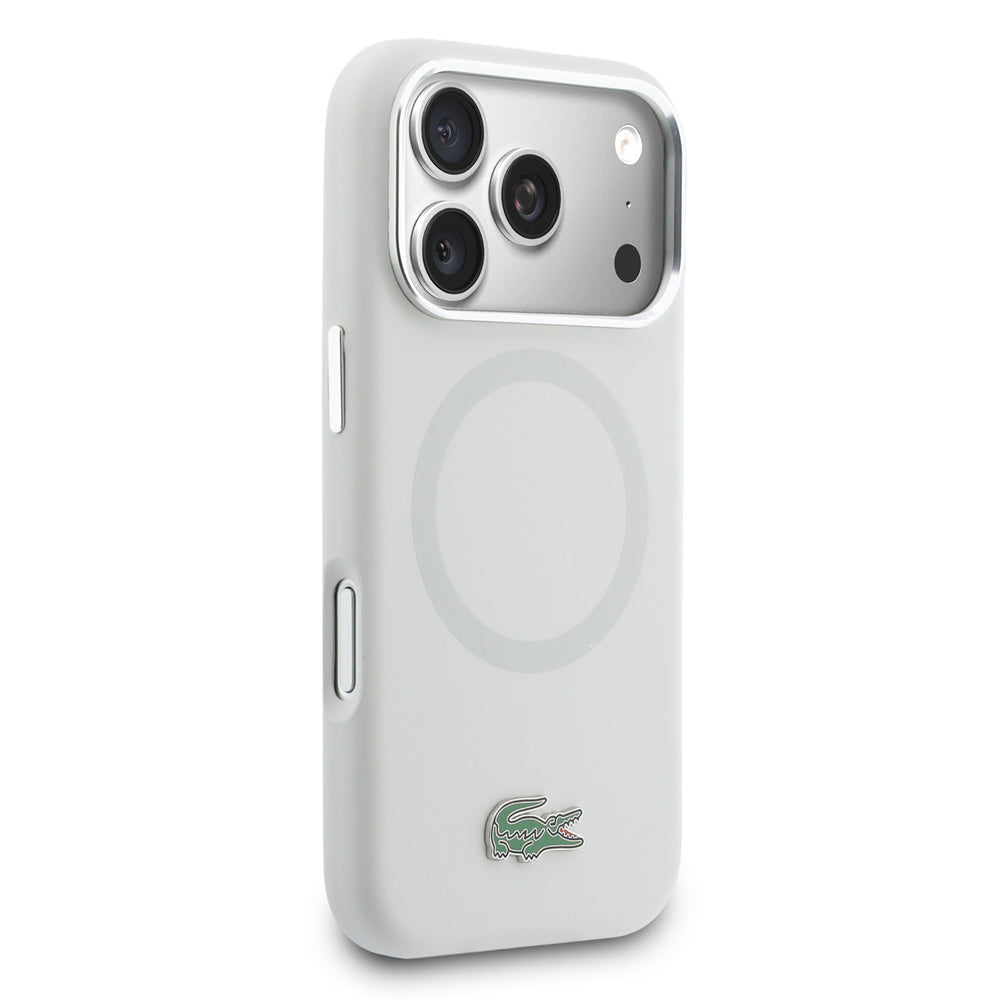 Lacoste iPhone 17 Pro Max Backcover hoesje - MagSafe - Metal Edges And Logo - Grijs-Hoesjes-Ilumina Benelux