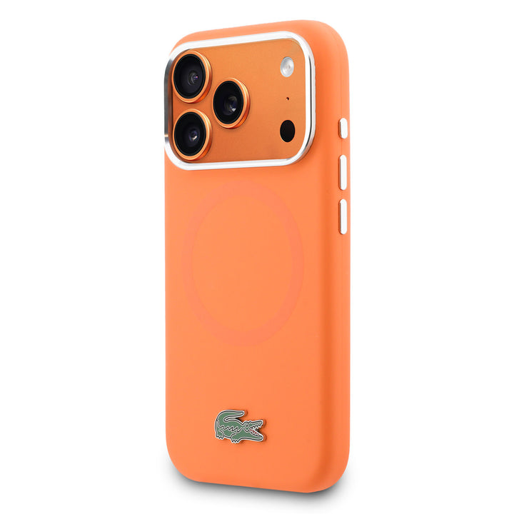 Lacoste iPhone 17 Pro Max Backcover hoesje - MagSafe - Metal Edges And Logo - Oranje-Hoesjes-Ilumina Benelux