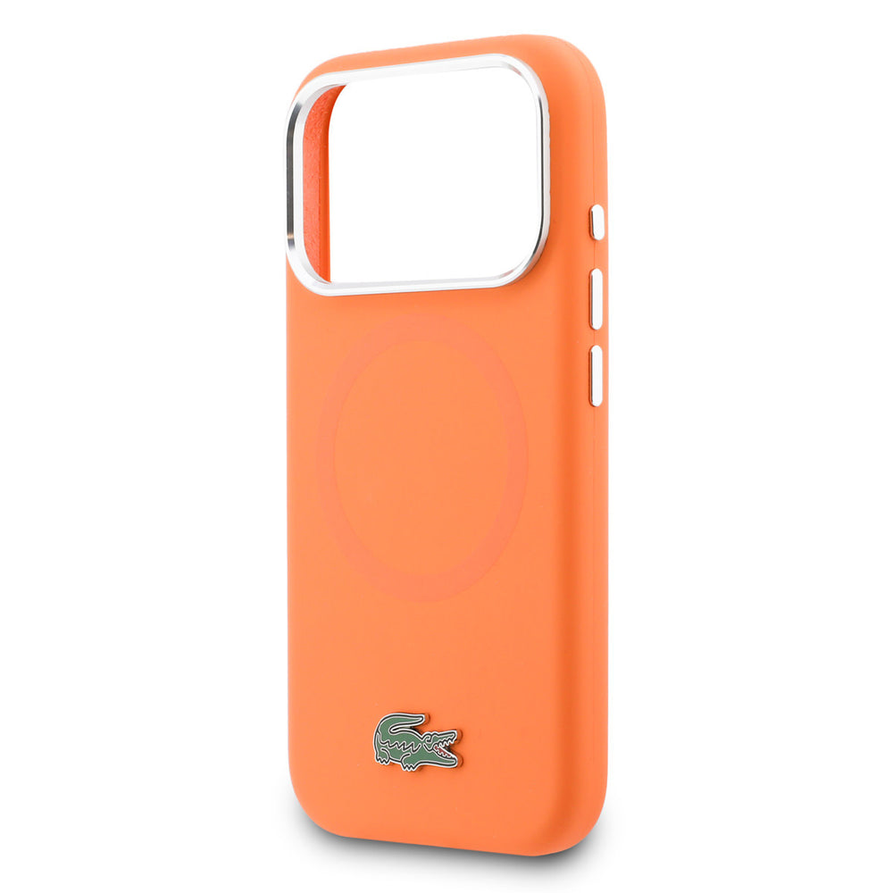 Lacoste iPhone 17 Pro Max Backcover hoesje - MagSafe - Metal Edges And Logo - Oranje-Hoesjes-Ilumina Benelux
