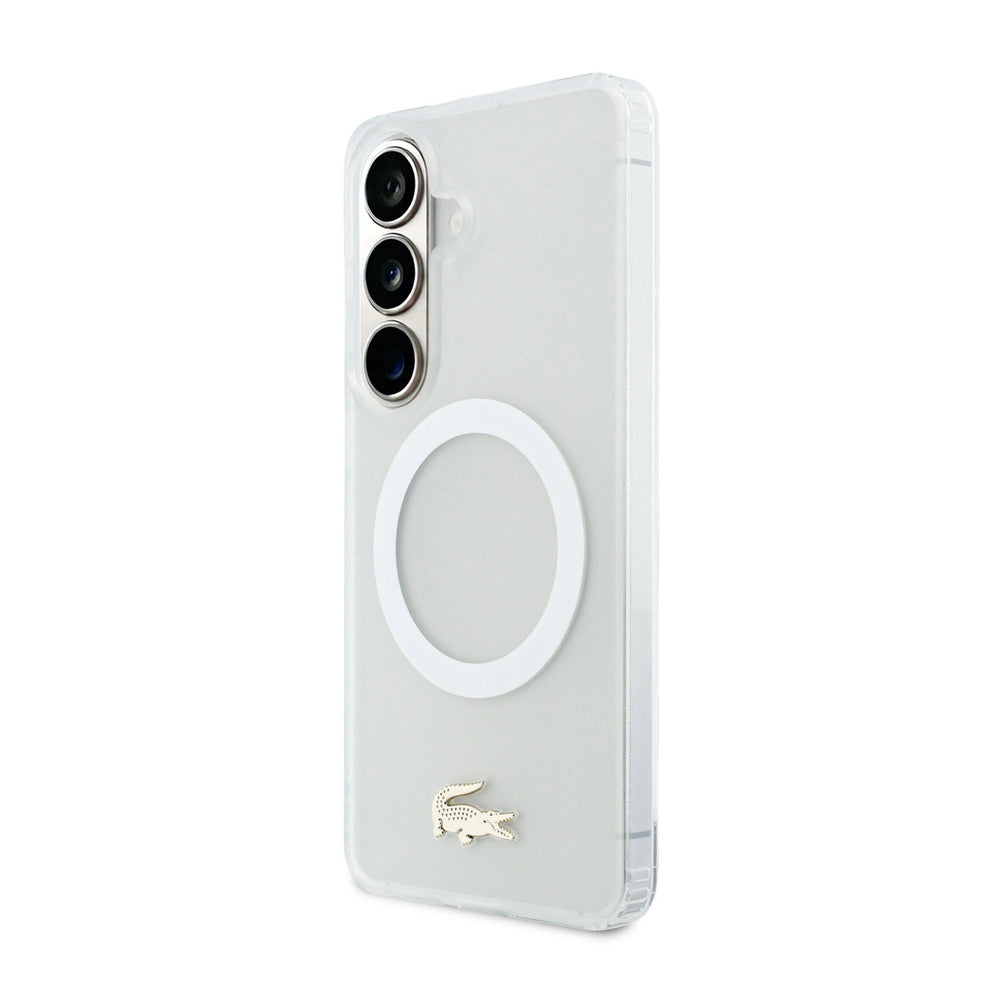 Lacoste Samsung Galaxy S26 Backcover hoesje - MagSafe - Transparent Case With Frosted Finish - Gold Edge - Wit-Hoesjes-Ilumina Benelux
