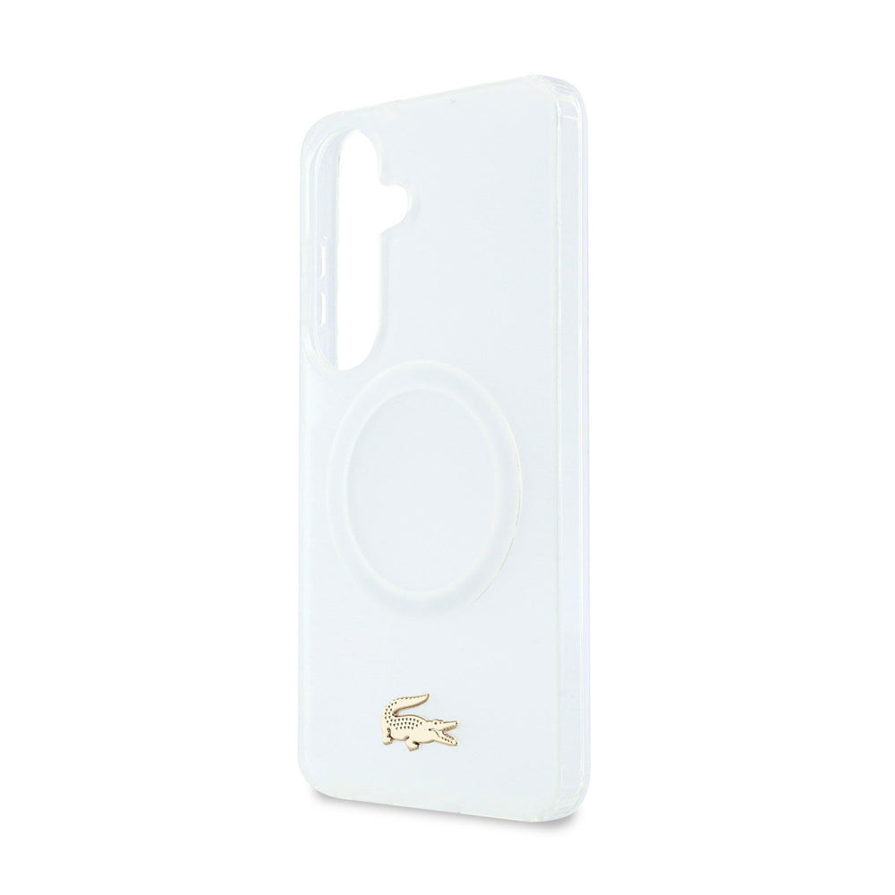 Lacoste Samsung Galaxy S26 Backcover hoesje - MagSafe - Transparent Case With Frosted Finish - Gold Edge - Wit-Hoesjes-Ilumina Benelux