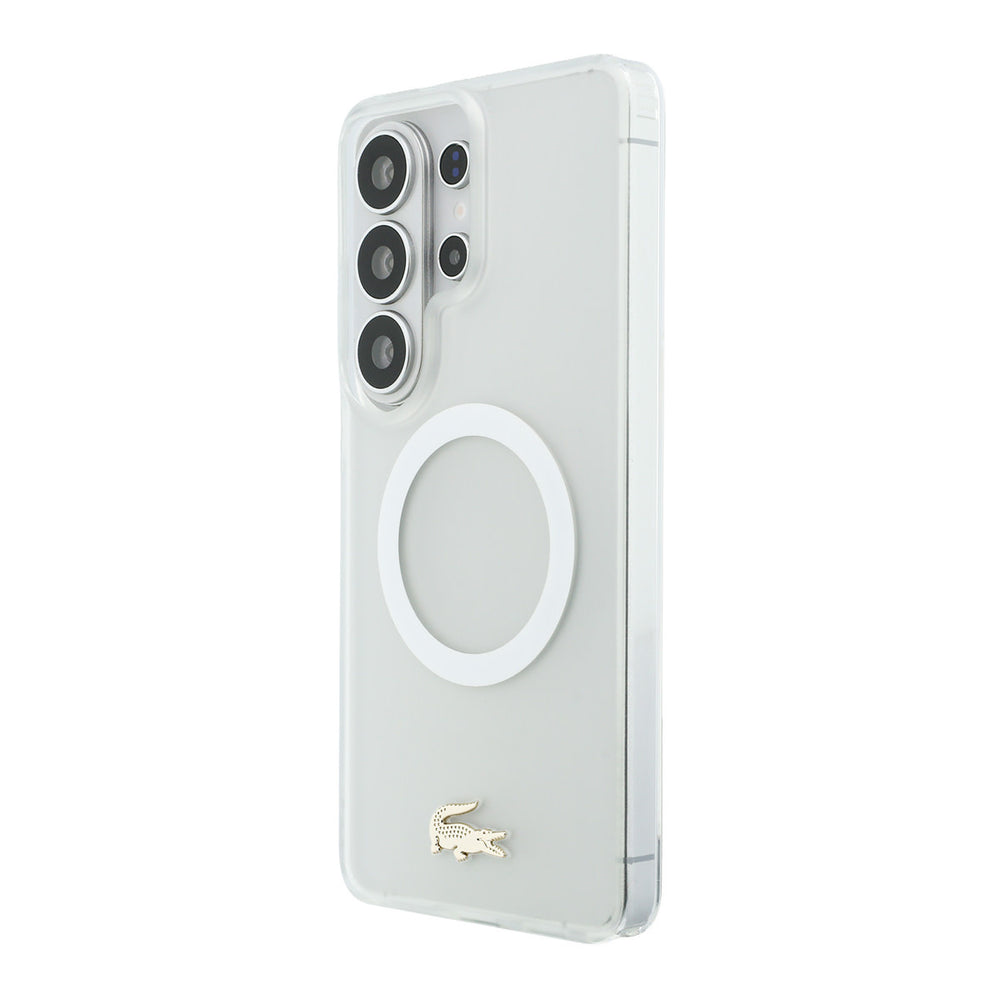 Lacoste Samsung Galaxy S26 Ultra Backcover hoesje - MagSafe - Transparent Case With Frosted Finish - Gold Edge - Wit-Hoesjes-Ilumina Benelux