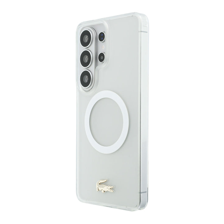 Lacoste Samsung Galaxy S26 Ultra Backcover hoesje - MagSafe - Transparent Case With Frosted Finish - Gold Edge - Wit-Hoesjes-Ilumina Benelux