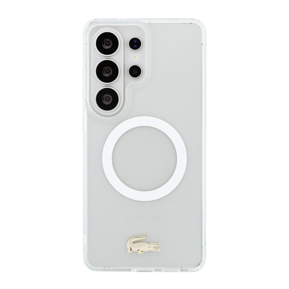 Lacoste Samsung Galaxy S26 Ultra Backcover hoesje - MagSafe - Transparent Case With Frosted Finish - Gold Edge - Wit-Hoesjes-Ilumina Benelux