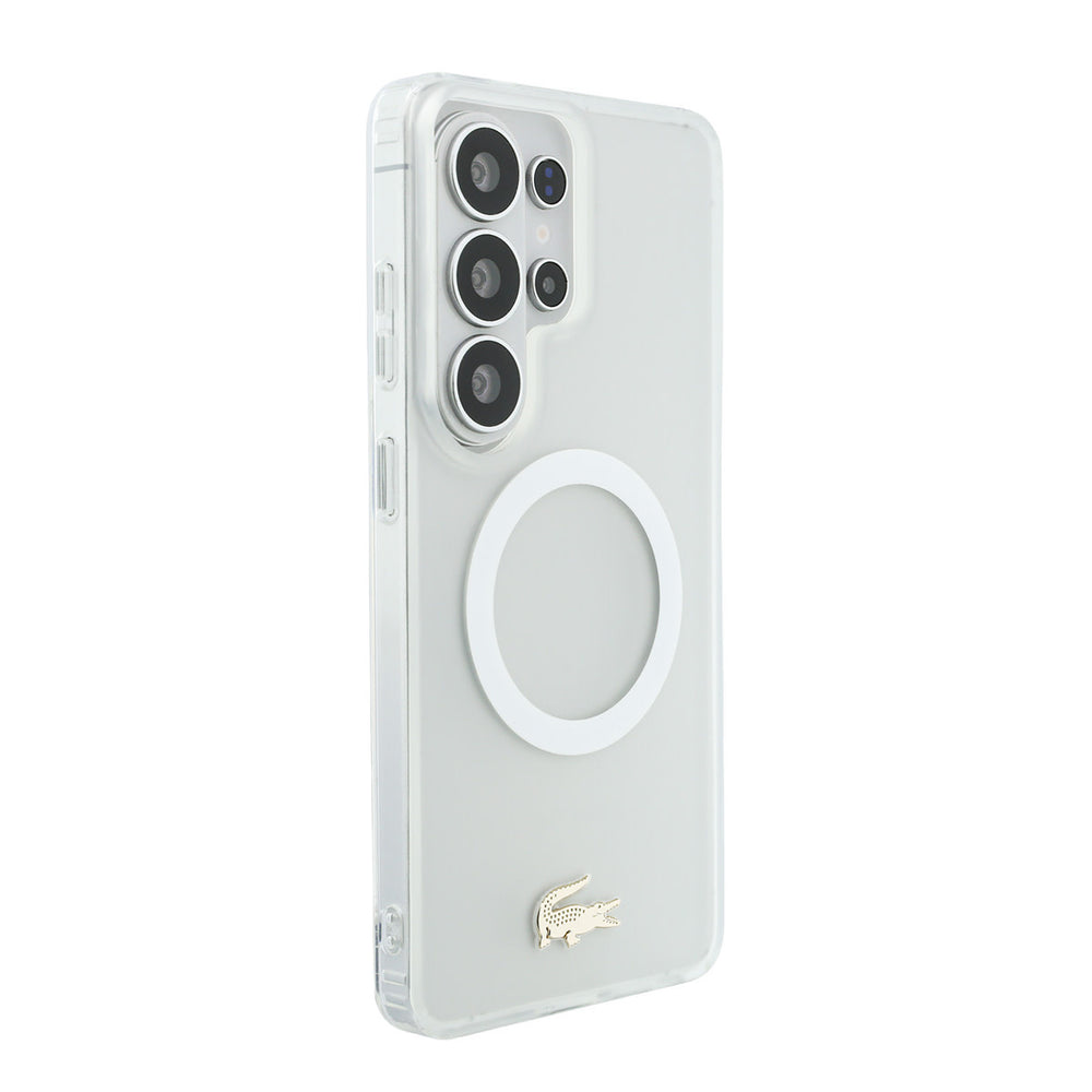 Lacoste Samsung Galaxy S26 Ultra Backcover hoesje - MagSafe - Transparent Case With Frosted Finish - Gold Edge - Wit-Hoesjes-Ilumina Benelux