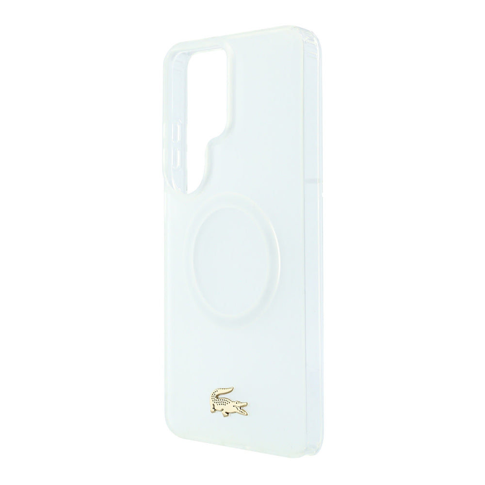 Lacoste Samsung Galaxy S26 Ultra Backcover hoesje - MagSafe - Transparent Case With Frosted Finish - Gold Edge - Wit-Hoesjes-Ilumina Benelux