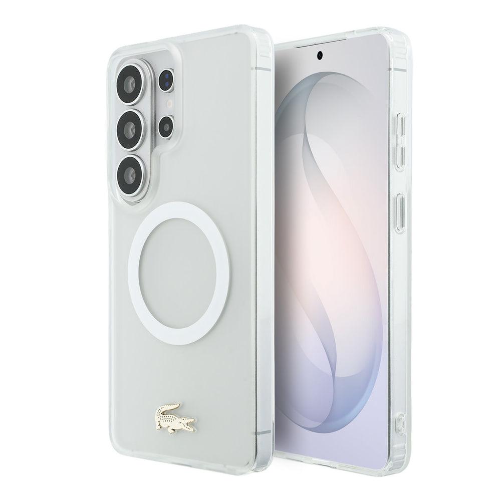 Lacoste Samsung Galaxy S26 Ultra Backcover hoesje - MagSafe - Transparent Case With Frosted Finish - Gold Edge - Wit-Hoesjes-Ilumina Benelux