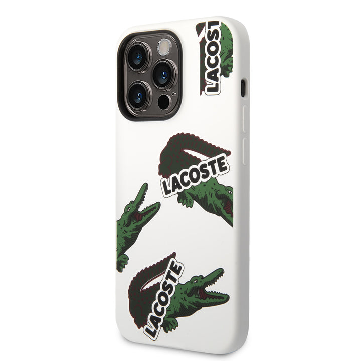 Lacoste iPhone 14 Pro Backcover hoesje - Allover Pattern - Wit-Hoesjes-Ilumina Benelux