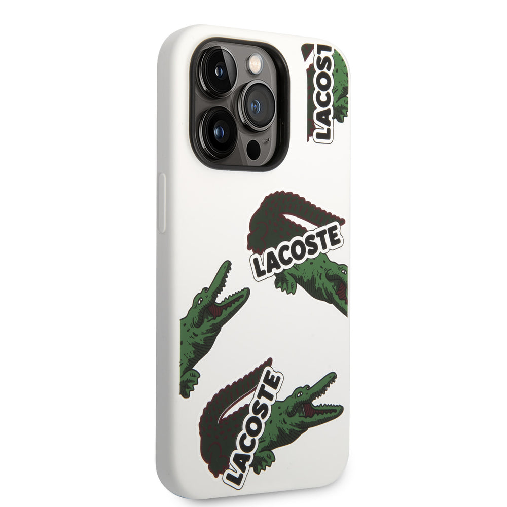 Lacoste iPhone 14 Pro Backcover hoesje - Allover Pattern - Wit-Hoesjes-Ilumina Benelux