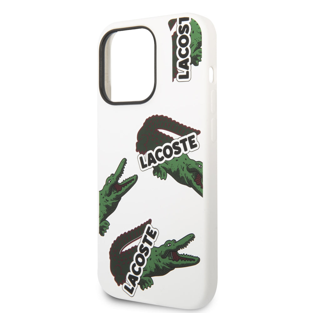 Lacoste iPhone 14 Pro Backcover hoesje - Allover Pattern - Wit-Hoesjes-Ilumina Benelux