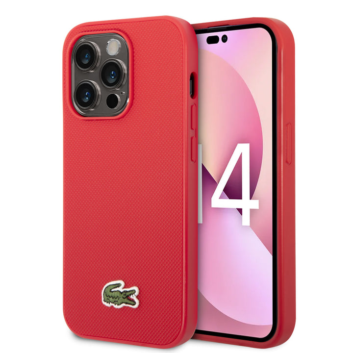 Lacoste iPhone 14 Pro Backcover hoesje - Iconic Petit Pique Logo - Rood-Hoesjes-Ilumina Benelux