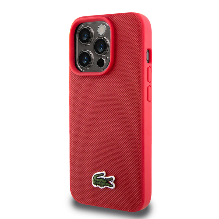 Lacoste iPhone 15 Pro Backcover hoesje - Magsafe - Iconic Petit Pique Logo - Rood-Hoesjes-Ilumina Benelux