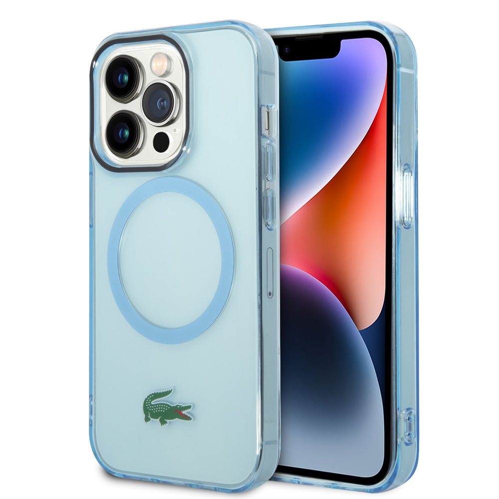 Lacoste iPhone 15 Pro Backcover hoesje - Magsafe Transparent Case - Blauw-Hoesjes-Ilumina Benelux