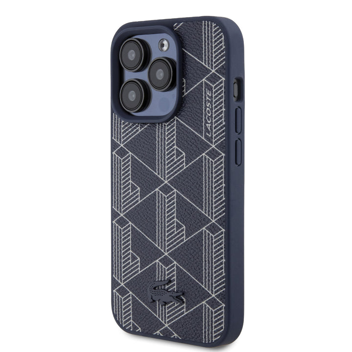 Lacoste iPhone 15 Pro Backcover hoesje - The Blend Monogram - Navy-Hoesjes-Ilumina Benelux