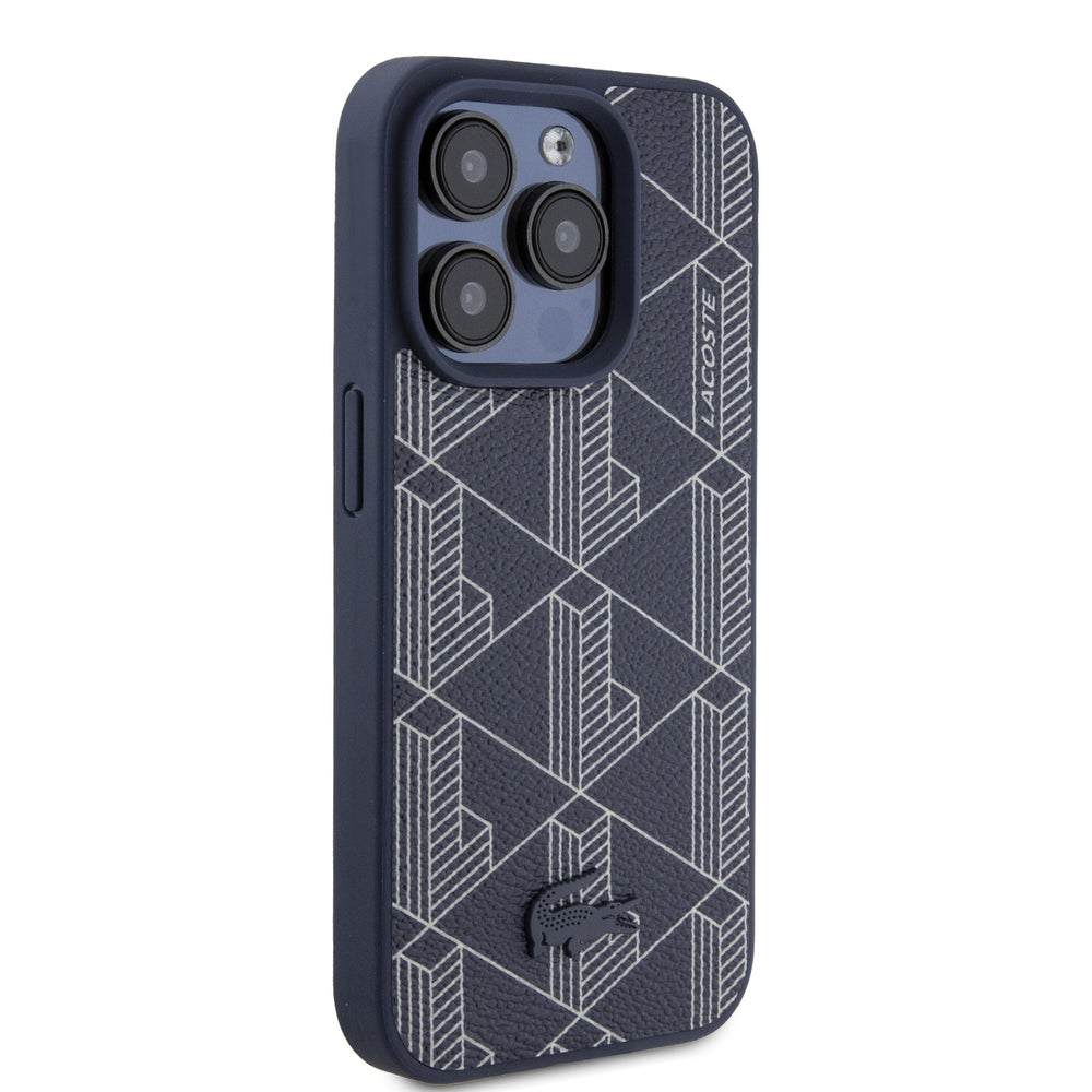 Lacoste iPhone 15 Pro Backcover hoesje - The Blend Monogram - Navy-Hoesjes-Ilumina Benelux