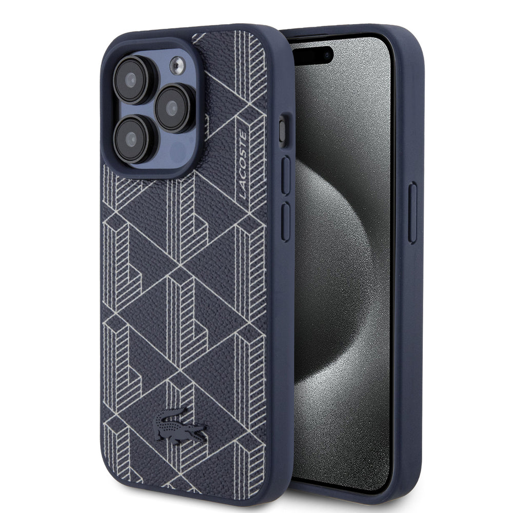 Lacoste iPhone 15 Pro Backcover hoesje - The Blend Monogram - Navy-Hoesjes-Ilumina Benelux