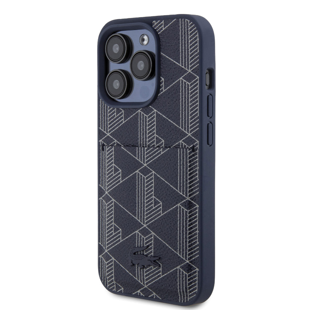 Lacoste iPhone 15 Pro Backcover hoesje - The Blend Monogram - With Cardslot - Navy-Hoesjes-Ilumina Benelux