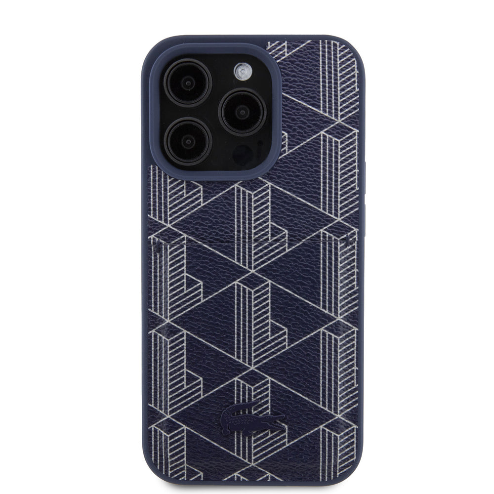 Lacoste iPhone 15 Pro Backcover hoesje - The Blend Monogram - With Cardslot - Navy-Hoesjes-Ilumina Benelux