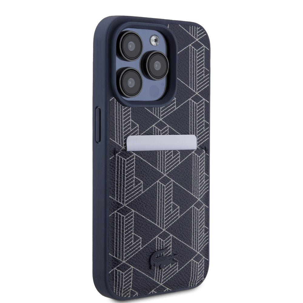 Lacoste iPhone 15 Pro Backcover hoesje - The Blend Monogram - With Cardslot - Navy-Hoesjes-Ilumina Benelux