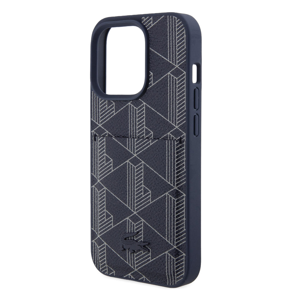 Lacoste iPhone 15 Pro Backcover hoesje - The Blend Monogram - With Cardslot - Navy-Hoesjes-Ilumina Benelux