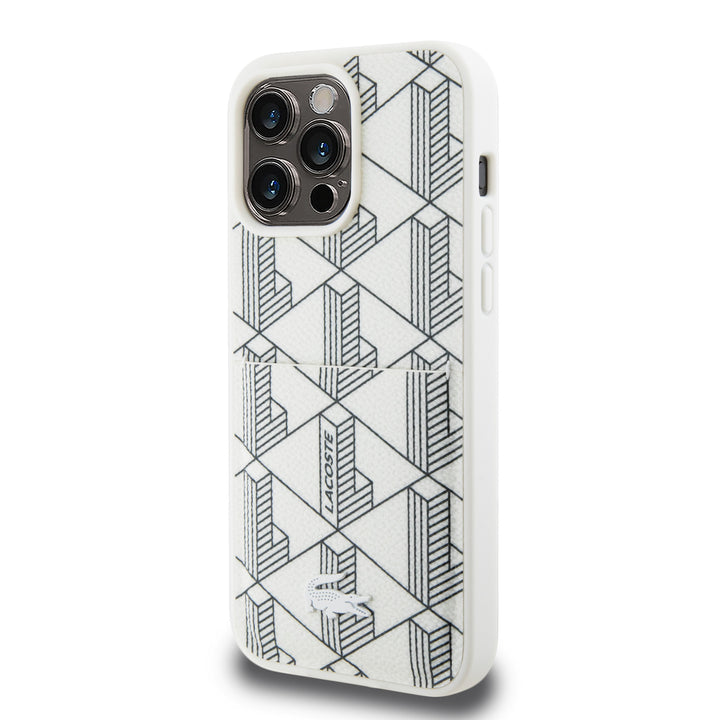 Lacoste iPhone 15 Pro Backcover hoesje - The Blend Monogram - With Cardslot - Wit-Hoesjes-Ilumina Benelux