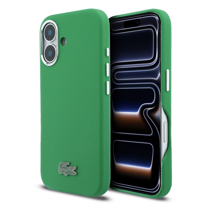 Lacoste iPhone 16 Backcover hoesje - MagSafe - Metal Edges - Iconic Petit Pique Logo - Estragon Green-Hoesjes-Ilumina Benelux