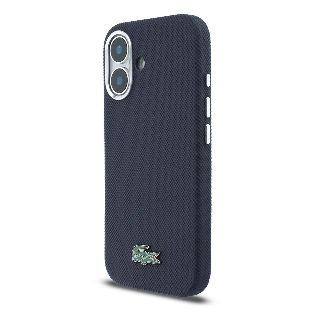 Lacoste iPhone 16 Backcover hoesje - MagSafe - Metal Edges - Iconic Petit Pique Logo - Navy-Hoesjes-Ilumina Benelux