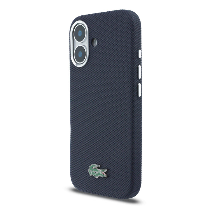 Lacoste iPhone 16 Backcover hoesje - MagSafe - Metal Edges - Iconic Petit Pique Logo - Navy-Hoesjes-Ilumina Benelux