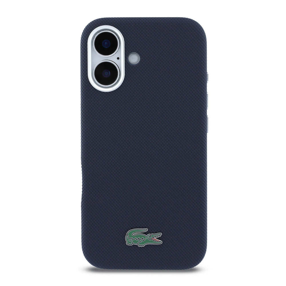 Lacoste iPhone 16 Backcover hoesje - MagSafe - Metal Edges - Iconic Petit Pique Logo - Navy-Hoesjes-Ilumina Benelux