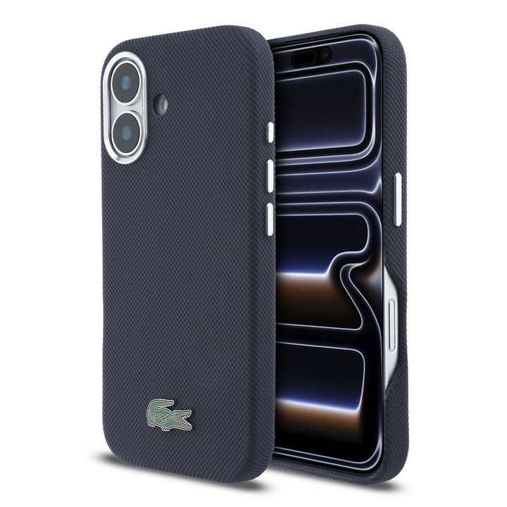 Lacoste iPhone 16 Backcover hoesje - MagSafe - Metal Edges - Iconic Petit Pique Logo - Navy-Hoesjes-Ilumina Benelux