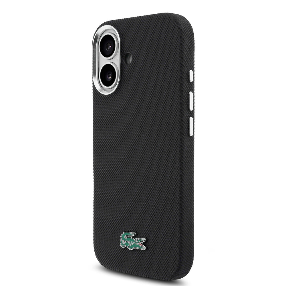 Lacoste iPhone 16 Backcover hoesje - MagSafe - Metal Edges - Iconic Petit Pique Logo - Zwart-Hoesjes-Ilumina Benelux