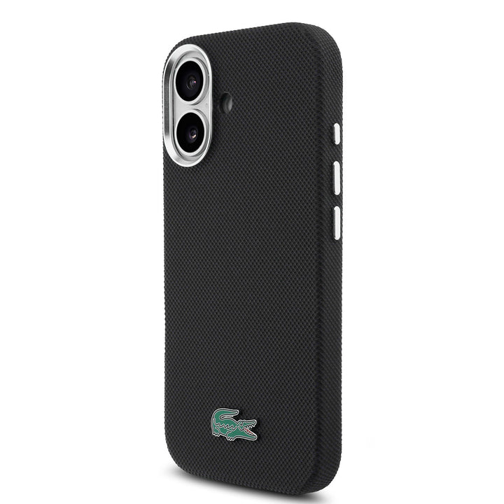 Lacoste iPhone 16 Backcover hoesje - MagSafe - Metal Edges - Iconic Petit Pique Logo - Zwart-Hoesjes-Ilumina Benelux