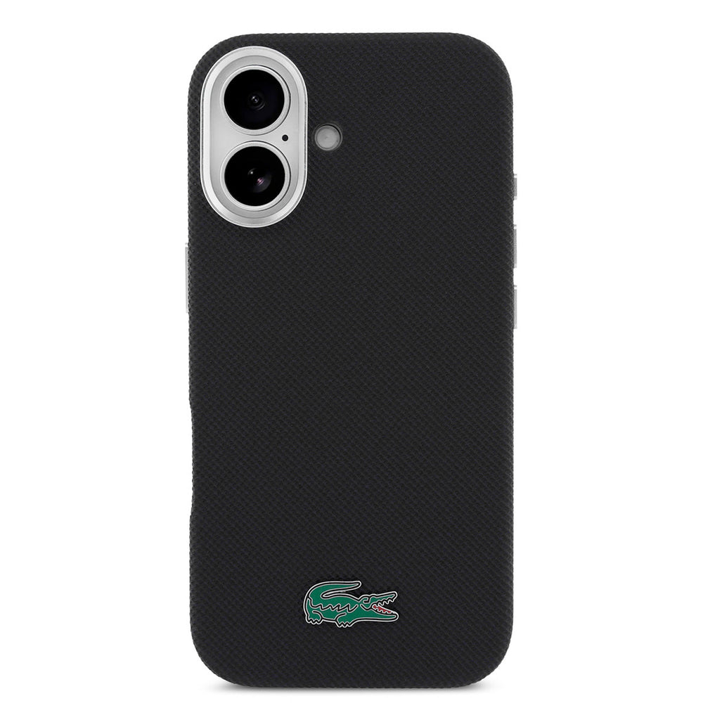 Lacoste iPhone 16 Backcover hoesje - MagSafe - Metal Edges - Iconic Petit Pique Logo - Zwart-Hoesjes-Ilumina Benelux