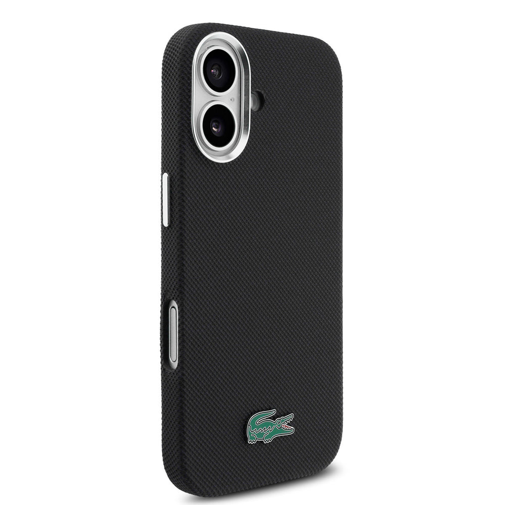 Lacoste iPhone 16 Backcover hoesje - MagSafe - Metal Edges - Iconic Petit Pique Logo - Zwart-Hoesjes-Ilumina Benelux