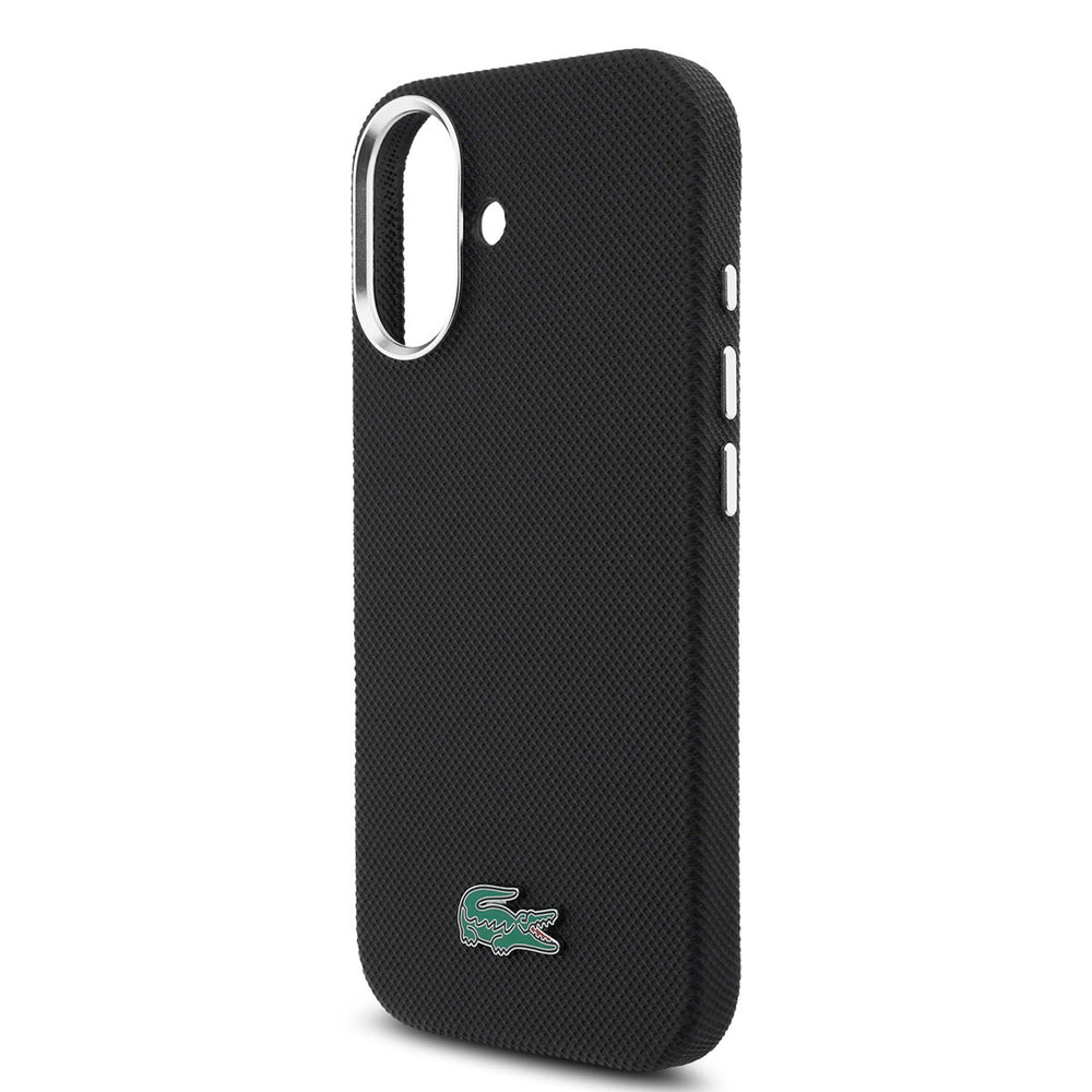 Lacoste iPhone 16 Backcover hoesje - MagSafe - Metal Edges - Iconic Petit Pique Logo - Zwart-Hoesjes-Ilumina Benelux