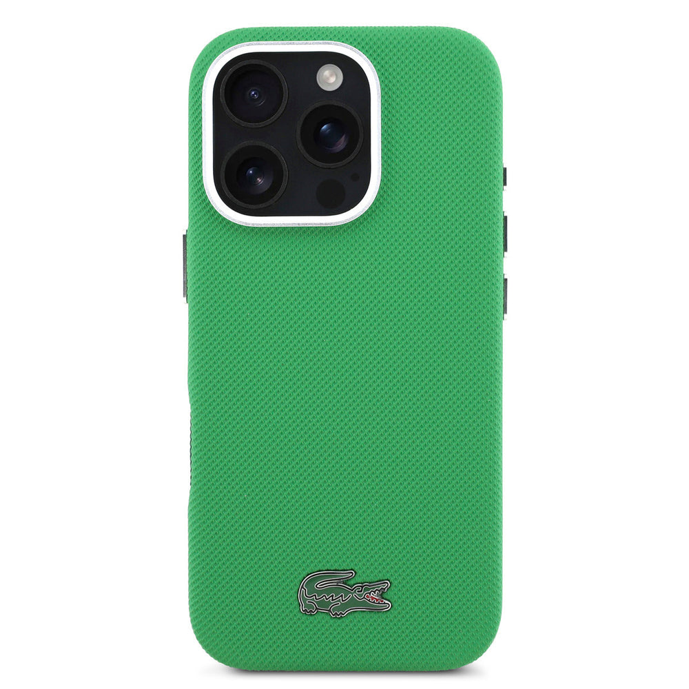 Lacoste iPhone 16 Pro Backcover hoesje - MagSafe - Metal Edges - Iconic Petit Pique Logo - Estragon Green-Hoesjes-Ilumina Benelux